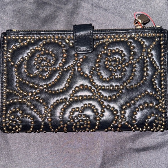 Michael Kors Black Leather Zip Wallet with Gold Stud Detail - Picture 2 of 5